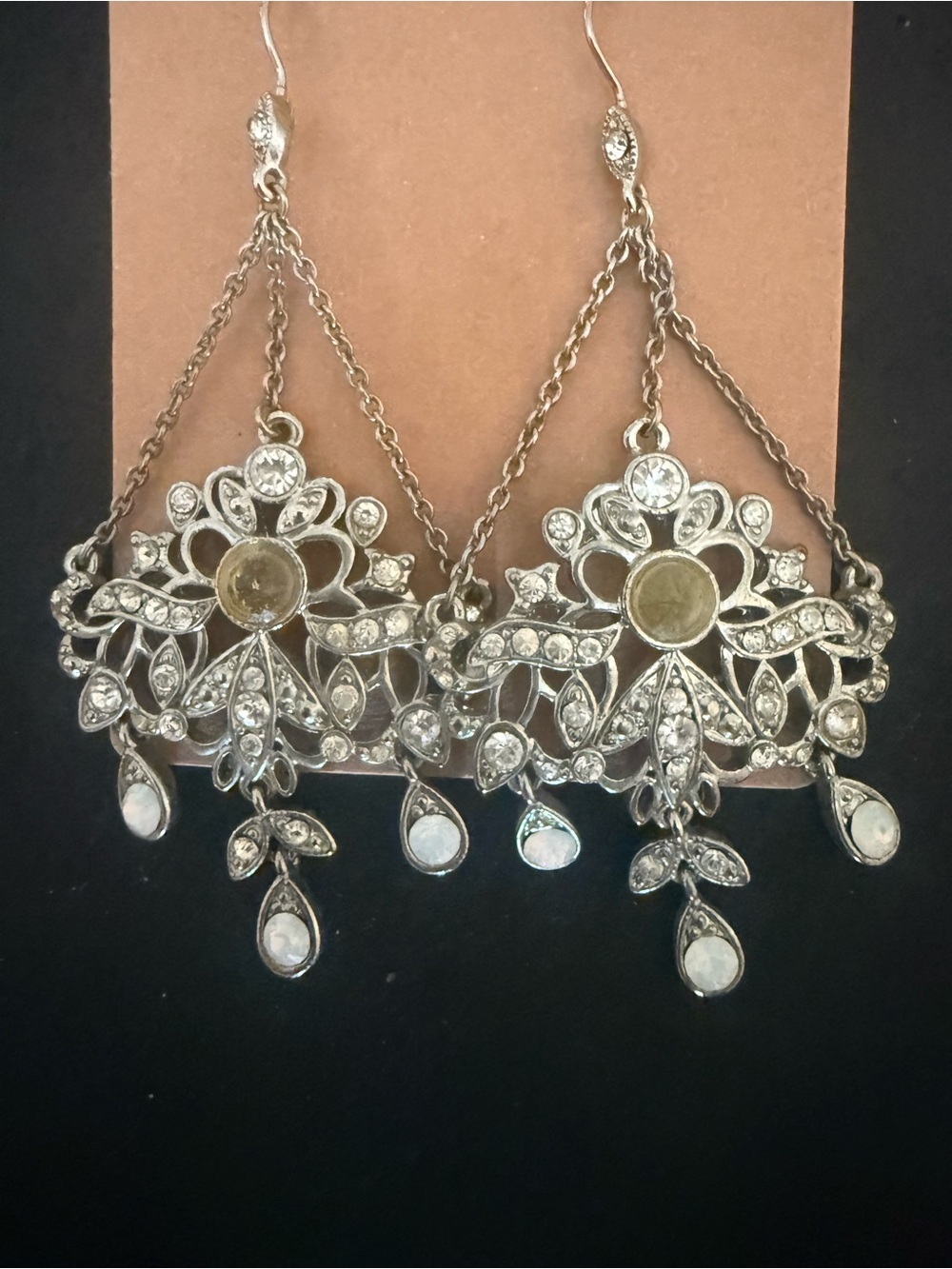 Silver-Tone Floral Crystal Chandelier Earrings - Women Jewelry